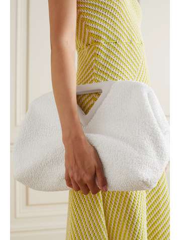 BOTTEGA VENETA Point medium leather-trimmed raffia tote