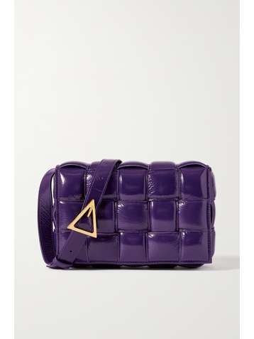 BOTTEGA VENETA Cassette padded intrecciato patent-leather shoulder bag