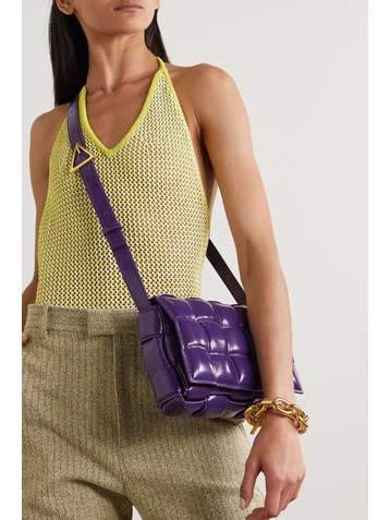 BOTTEGA VENETA Cassette padded intrecciato patent-leather shoulder bag