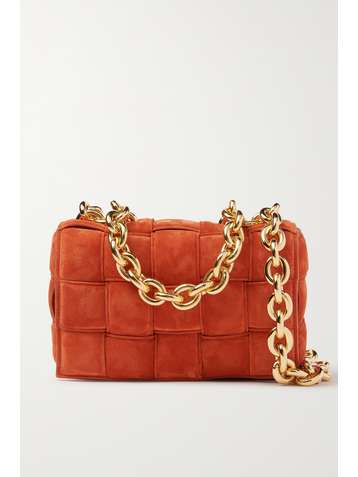 BOTTEGA VENETA Cassette chain-embellished padded intrecciato suede shoulder bag