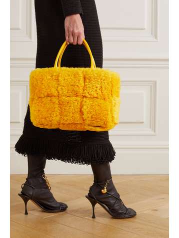 BOTTEGA VENETA Arco small leather-trimmed intrecciato shearling tote