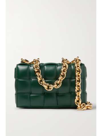 BOTTEGA VENETA Sac porté épaule en cuir glacé intrecciato matelassé à chaîne Cassette