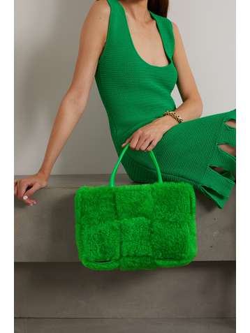 BOTTEGA VENETA Arco small leather-trimmed intrecciato shearling tote