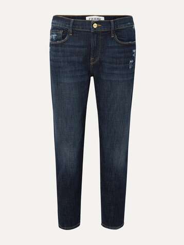 FRAME Le Garcon cropped distressed slim boyfriend jeans