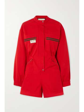 GUCCI Grosgrain-trimmed embroidered bonded-cotton playsuit