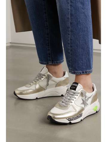GOLDEN GOOSE Running Sole distressed metallic leather sneakers