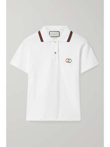 GUCCI Appliquéd cotton-terry polo shirt
