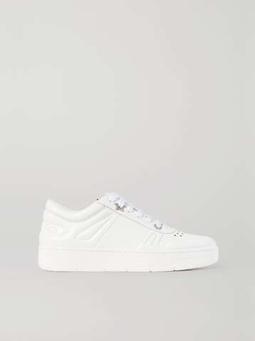JIMMY CHOO Hawaii crystal-embellished perforated leather sneakers