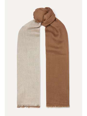 LORO PIANA Aylit fringed color-block cashmere and silk-blend scarf