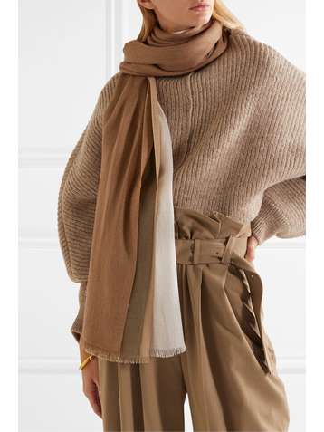 LORO PIANA Aylit fringed color-block cashmere and silk-blend scarf