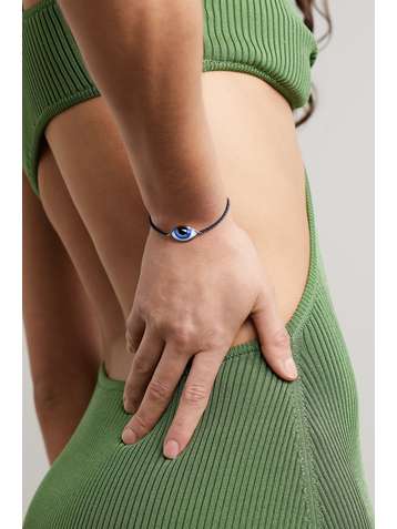 LITO Tu Es Partout Armband aus Makrameegarn mit Detail aus 14 Karat Roségold und Emaille
