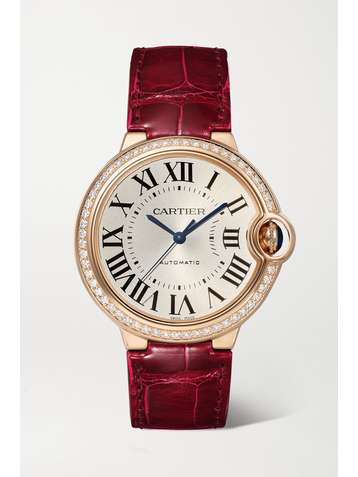 CARTIER Ballon Bleu de Cartier Automatic 36mm 18-karat rose gold, alligator and diamond watch