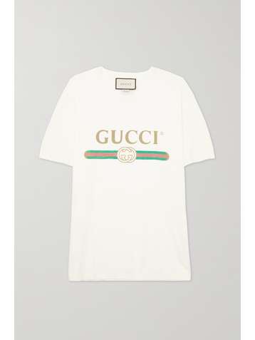 GUCCI Appliquéd distressed printed cotton-jersey T-shirt