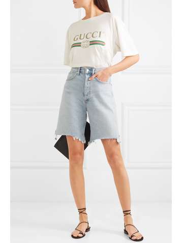 GUCCI Appliquéd distressed printed cotton-jersey T-shirt