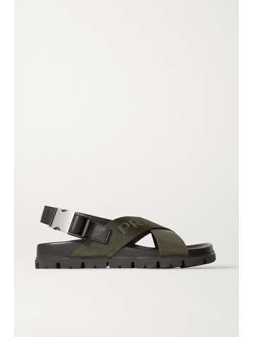 PRADA Logo-detailed leather and canvas sandals