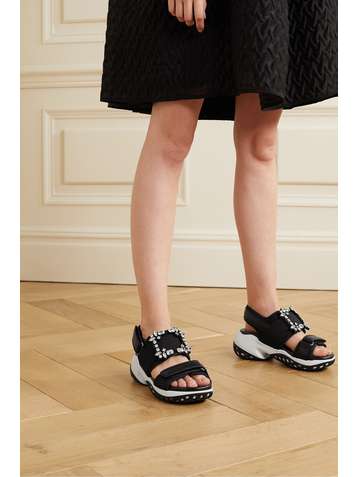 ROGER VIVIER Viv Run crystal-embellished mesh and leather sandals