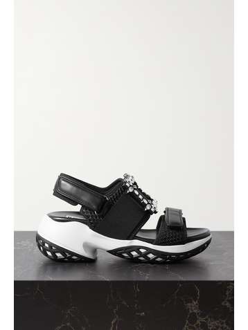 ROGER VIVIER Viv Run crystal-embellished mesh and leather sandals