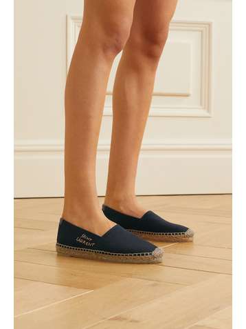 SAINT LAURENT Logo-embroidered canvas espadrilles