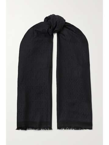 SAINT LAURENT Fringed silk and wool-blend jacquard scarf