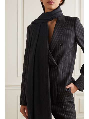 SAINT LAURENT Fringed silk and wool-blend jacquard scarf