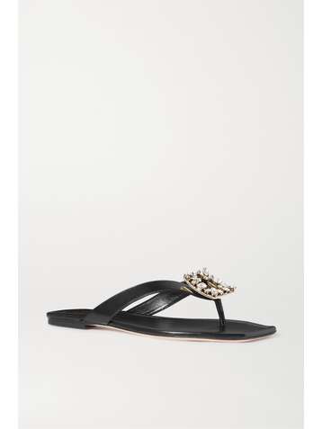 ROGER VIVIER Tongs en cuir à cristaux