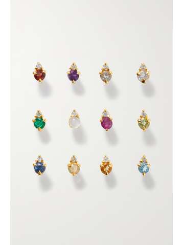 STONE AND STRAND Boucle d'oreille en or et pierres multiples Birthstone