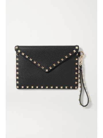 VALENTINO Pochette en cuir texturé Rockstud Valentino Garavani