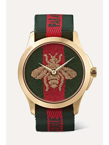 GUCCI Le Marché des Merveilles 38mm PVD-plated and striped canvas watch