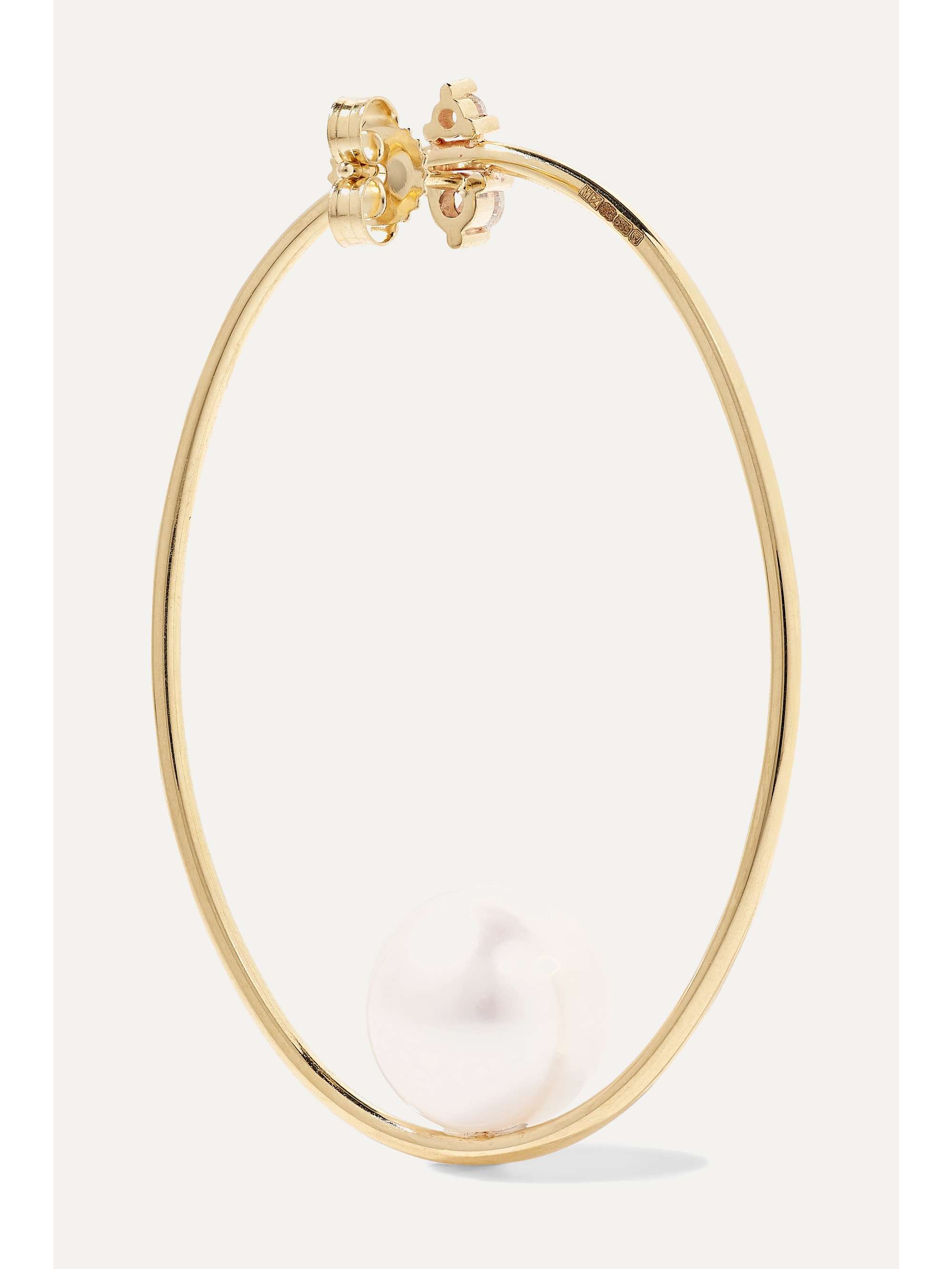 MIZUKI 14-karat gold, pearl and diamond hoop earrings