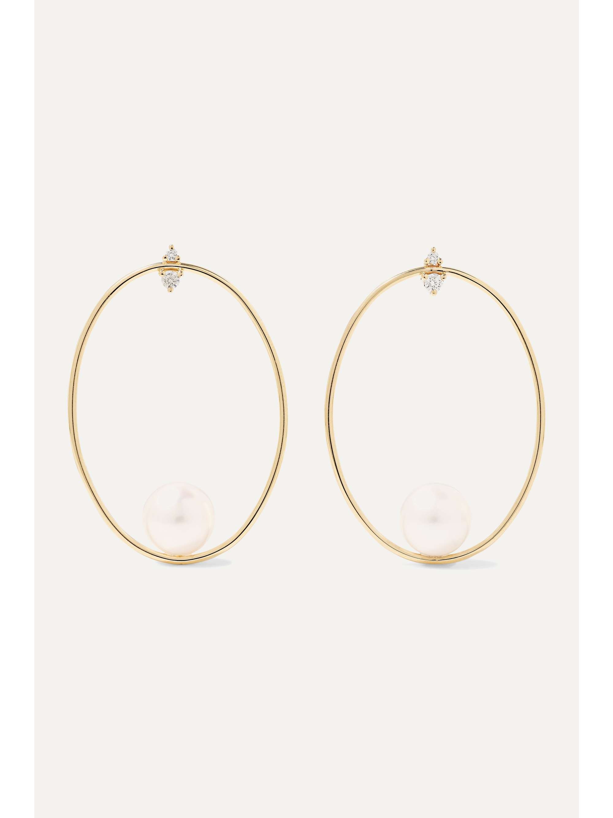 MIZUKI 14-karat gold, pearl and diamond hoop earrings