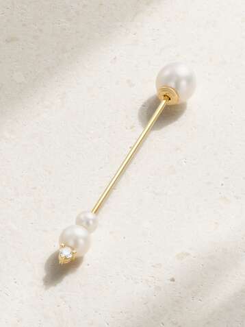 MIZUKI 14-karat gold, pearl and diamond earring