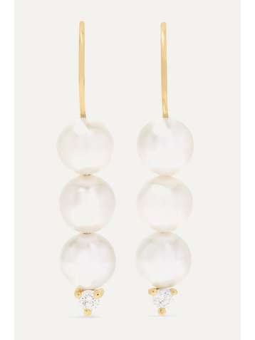 MIZUKI 14-karat gold, pearl and diamond earrings
