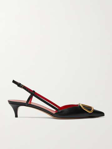VALENTINO Valentino Garavani Go Logo 40 embellished leather slingback pumps