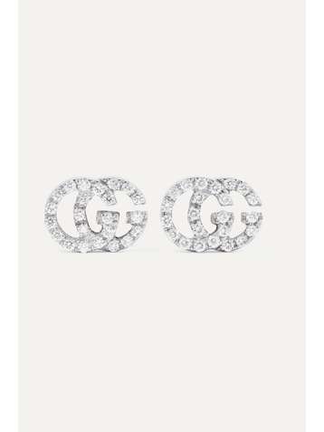 GUCCI 18-karat white gold diamond earrings