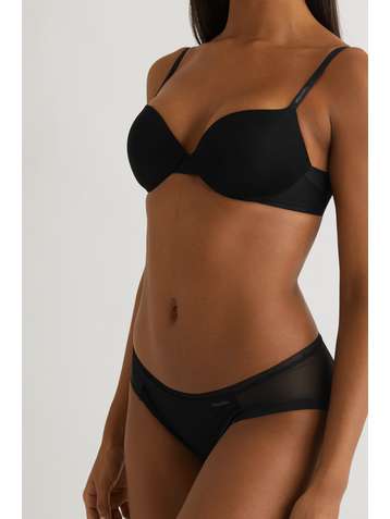 CALVIN KLEIN Sculpted Demi Lightly Lined Plunge Push-Up stretch-jersey and mesh underwired bra