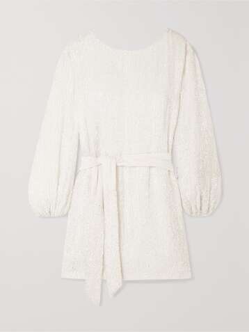 RETROFÊTE Grace velvet-trimmed sequined chiffon mini dress