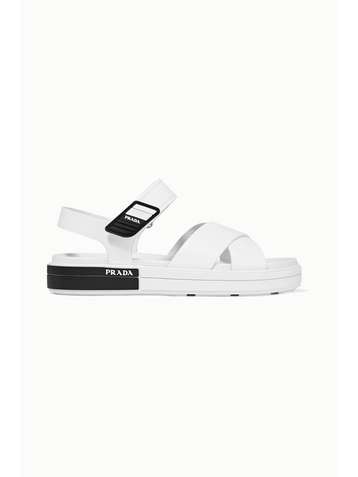PRADA Logo-embossed rubber-trimmed leather sandals