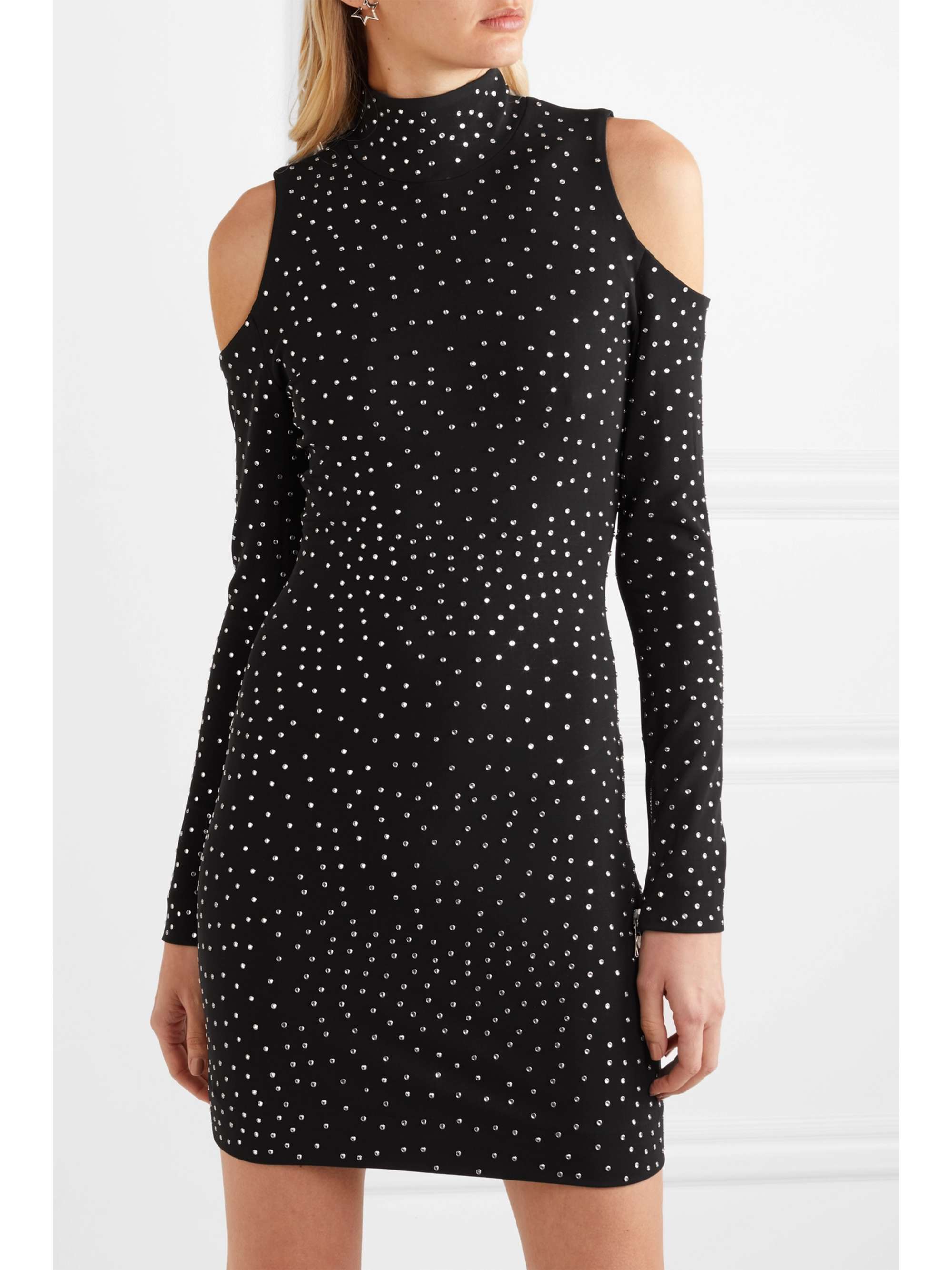 BALMAIN Cold-shoulder crystal-embellished stretch-jersey mini dress