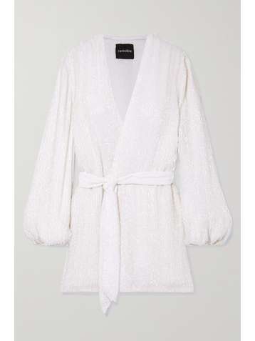 RETROFÊTE Gabrielle velvet-trimmed sequined chiffon mini wrap dress
