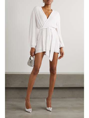 RETROFÊTE Gabrielle velvet-trimmed sequined chiffon mini wrap dress