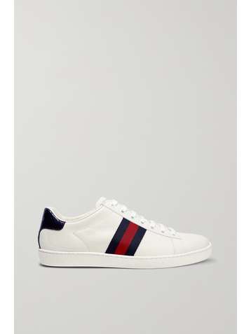 GUCCI Ace watersnake and canvas-trimmed leather sneakers