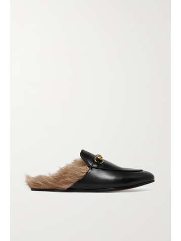 GUCCI Princetown horsebit-detailed shearling-lined leather slippers