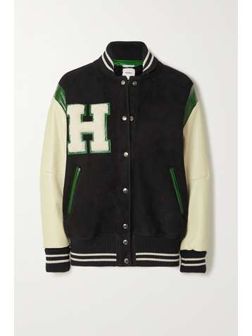 HALFBOY Shearling-trimmed suede and leather bomber jacket