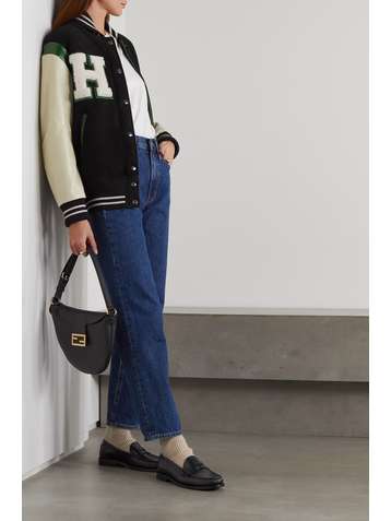 HALFBOY Shearling-trimmed suede and leather bomber jacket