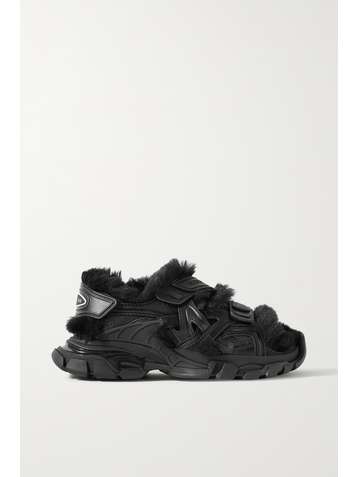 BALENCIAGA Sandales en cuir et en caoutchouc doublées de fourrure synthétique