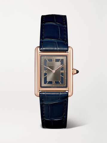CARTIER Tank Louis Hand-Wound 34mm large 18-karat rose gold and alligator watch