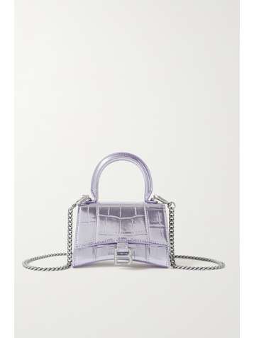 BALENCIAGA Hourglass nano metallic croc-effect leather tote