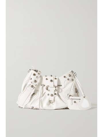 BALENCIAGA Cagole medium studded croc-effect leather shoulder bag