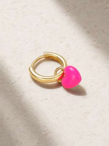 ALISON LOU Boucle d'oreille unique en or 14 carats (585/1000) et émail Tiny Heart Huggy