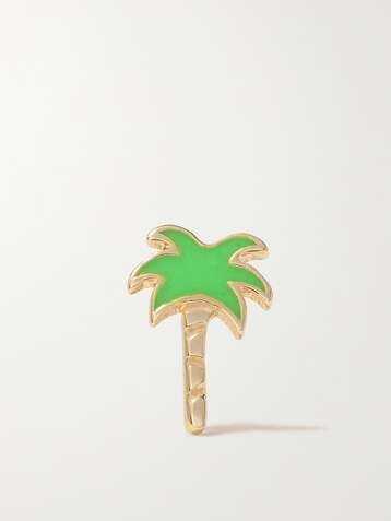ALISON LOU Boucle d'oreille unique en or 14 carats (585/1000) et émail Palm Tree